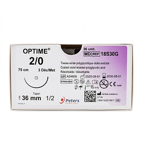 OPTIME, USP 1, ihla 48mm, 1/2kruh, hrot T, 90cm, fialové (36ks/bal)