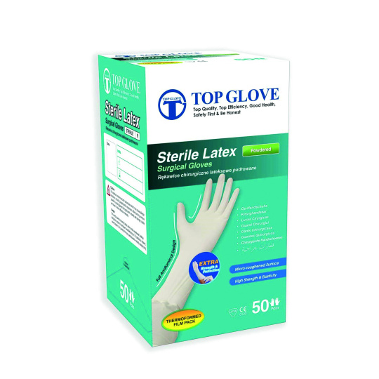 Chirurgické sterilné rukavice s práškom TOP GLOVE 6 (50 párov/balenie)