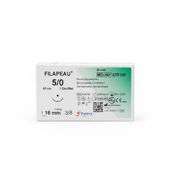 FILAPEAU, 5/0 USP, 3/8 zakrivenie, hrot: cutting, ihla: 16, vlákno: 45 (36ks/bal)