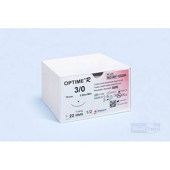 OPTIME rapid, USP 3/0, ihla 22mm, 1/2kruh, cutting, 75cm (36ks/bal) bezfarebné