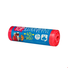 Vrecko do koša so sťahovacou páskou HDPE TOP 40L - 15ks/rolka (červené)