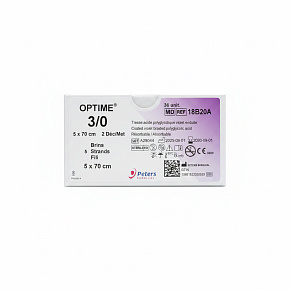 OPTIME, USP 3/0, 5x vlákno bez ihly, 70cm-fialové (36ks/bal)
