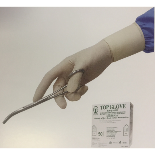 Chirurgické sterilné rukavice bez prášku TOP GLOVE 7,5 (50 párov/balenie)