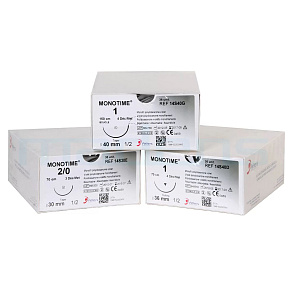 MONOTIME, USP 4/0, ihla 20mm, 1/2kruh, hrot R, vlákno 70cm, fialové (36ks/bal) MONOTIME, USP 4/0, ihla 20mm, 1/2kruh, hrot R, vlákno 70cm, fialové (36ks/bal)