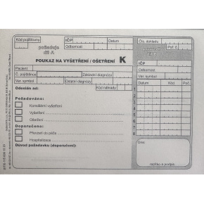 Poukaz na vyšetrenie/ošetrenie "K" A5 (blok 100 listov)