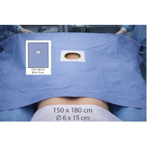Rúško s otvorom samolepiace sterilné 150x180cm, otv.6x15cm (12ks/bal)(4bal/kart)